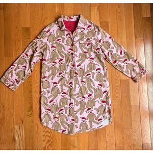 Nick & Nora Sock Monkey Pink Nightgown Sleep Dress Shirt Cotton 2XL